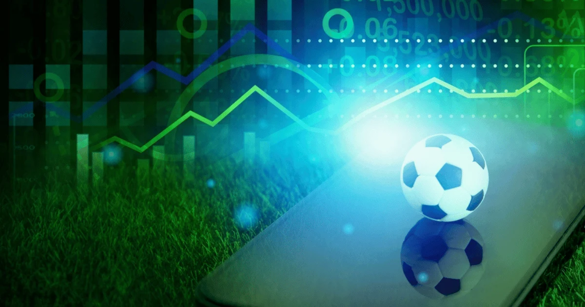 Soccer Ball Over Grass and Charts Background
